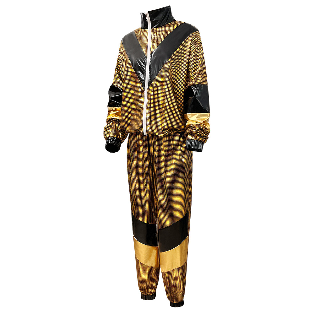 Womens Hip Hop Dance Costume Set 80s Disco Sportswear Two Piece Set Tracksuit